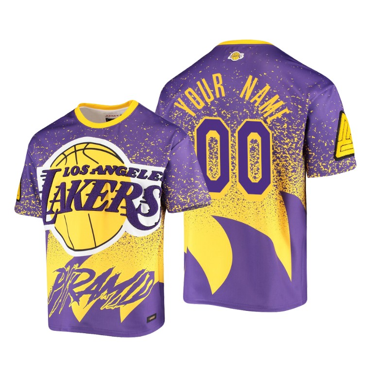 Men's Los Angeles Lakers Custom #00 NBA Retro Pyramid Throwback Gold Basketball T-Shirt LNN5083JA